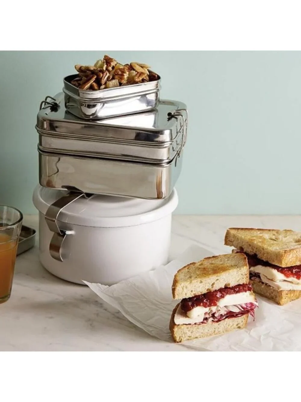 Three-in-One Stainless Steel Bento Box - 31 oz, Eco-Friendly, Nesting Design